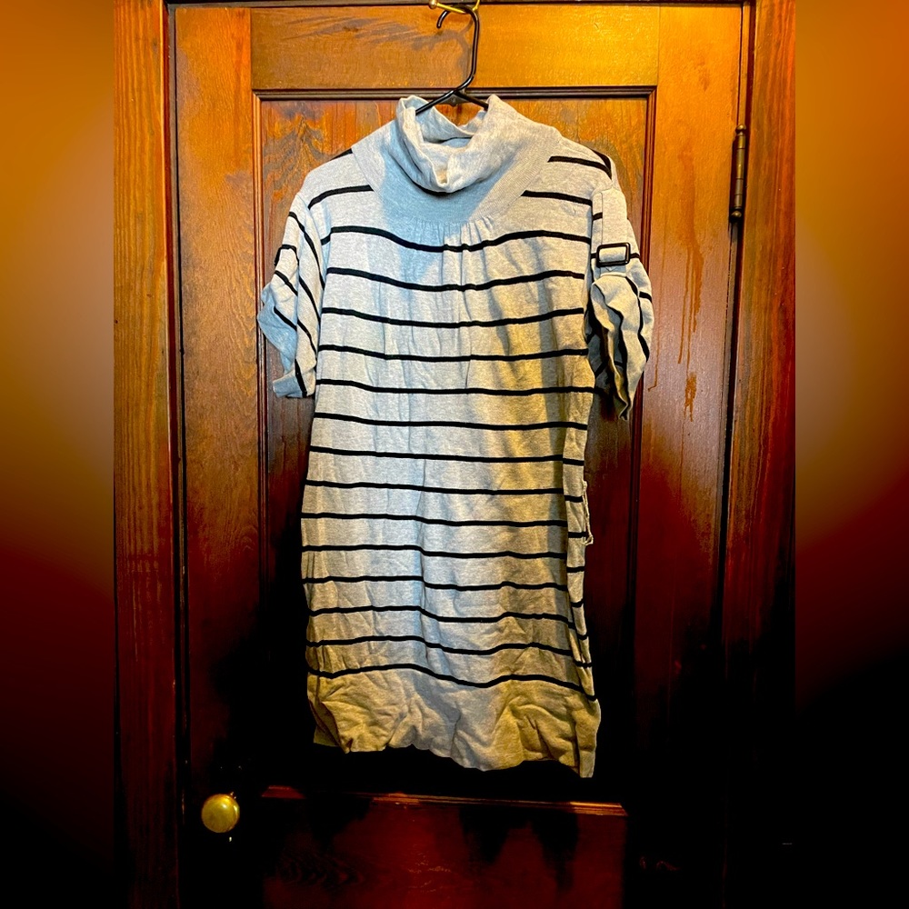 Gray and black stripped sweater.